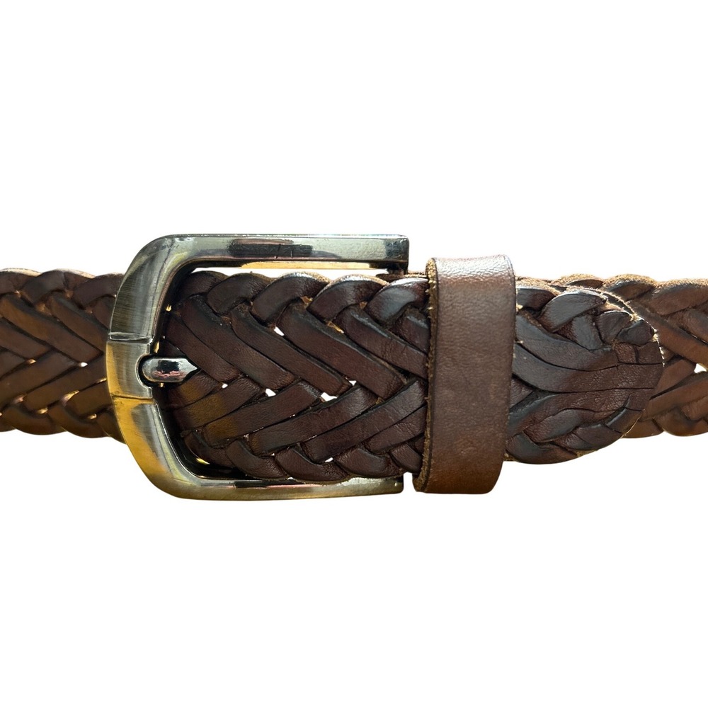 Braided Leather Belt Brown Silver Buckle 1.25" Wide Size XL (52" Strap)‎